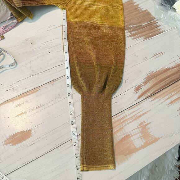 Ulla Johnson Dax Puff Sleeve Crew Neck Ribbed Metallic Ombre Gold Small - Picture 10 of 11